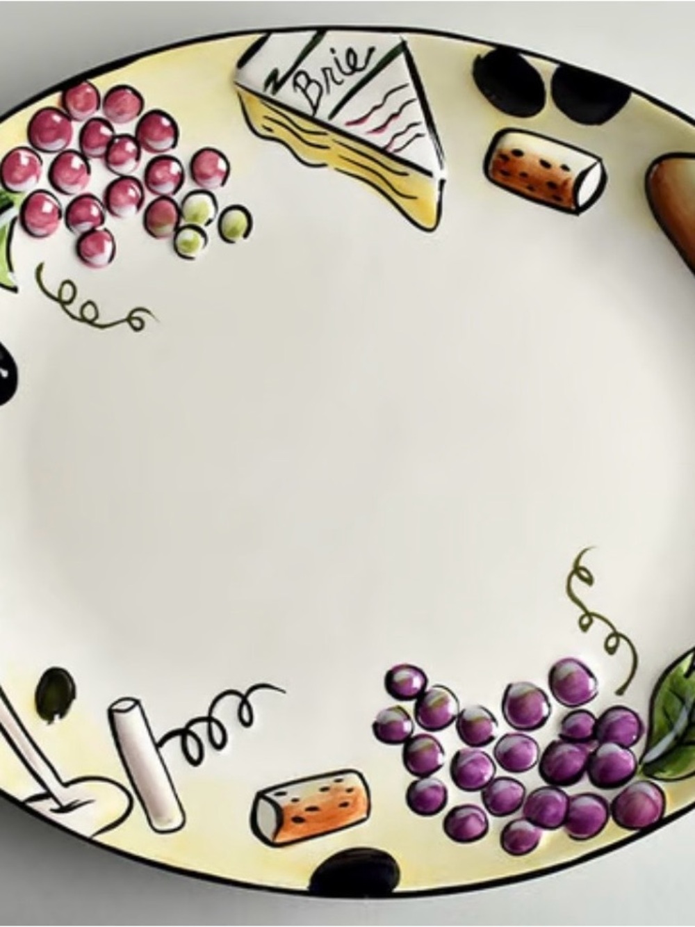 Clay Art "Buon Vino" Italian for “Good wine”)Oval Serving Platter hand painted
